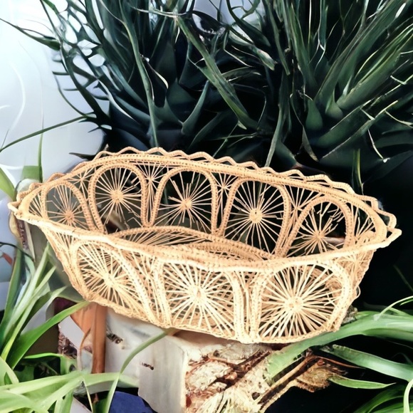 Vintage Other - Vintage Intricately Woven Iraca Basket Boho Wall